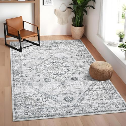 Garvee Washable Vintage Area Rug Distressed Floral Print Living Room Rugs Retro Accent Floorcover Mat Non Slip Low Pile Throw Carpet for Kitchen Dinin