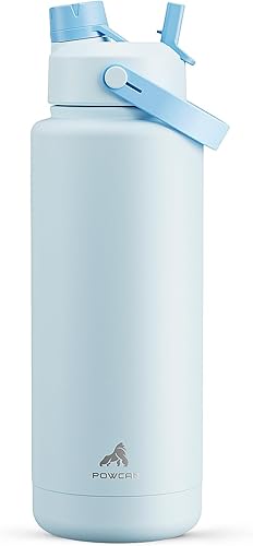 Miniatura 31 de POWCAN - Botella de agua térmica 2 en 1, sorbete y tapa con boquilla, antifugas, acero inoxidable sin BPA, apta portavasos automóvil, bebida fría 24