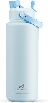 POWCAN 40 oz Insulated Water Bottle with 2-in-1 Straw and Spout Lid, Keep Cold 24H, Leak-Proof, BPA-Free, Double Wall Stainless Steel Water Bottle for Sports, Gym, Travel, and School Sea Breeze