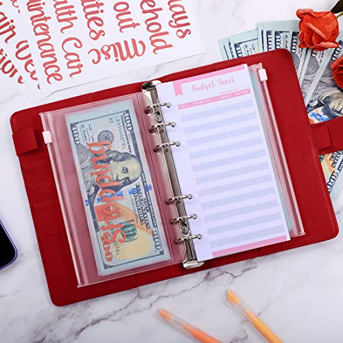 Skydue Budget Binder With Zipper Envelopes,Money Organizer For Cash,12Pcs Expense Budget Sheets & 24 Rose Gold Sticky Labels,Money Saving Binder For Budgeting (Winered) #TOP7
