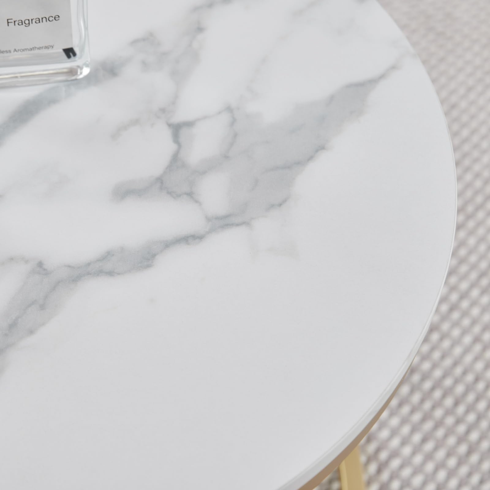 Lot de 2 Tables d'appoint Rondes, Table Basse, Grande : 60 x 60 x 45 cm ; Petite : 40 x 40 x 35 cm, Blanc et Or
