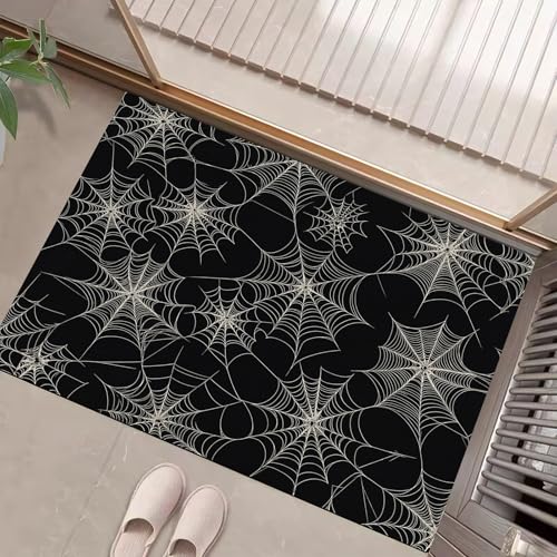 Felpudo de entrada 60x90 cm lavable con patrón de telaraña negro 2