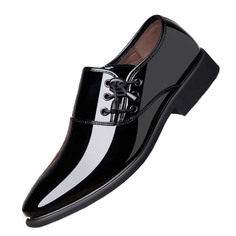 Oxford Scarpe Eleganti da Uomo Stringate Punta Arrotondata Pelle Microfibra Lucida Suola Bassa in Gomma Festa Antiscivolo