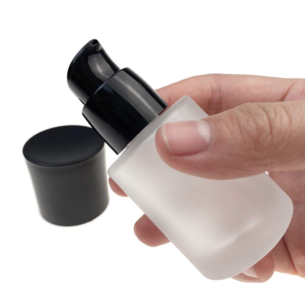 Confezione da 2 barattoli vuoti da 30 ml, in vetro smerigliato, crema e lozione con tappo antipolvere nero, emulsione per trucco, articoli da toeletta per cosmetici, cosmetici da viaggio