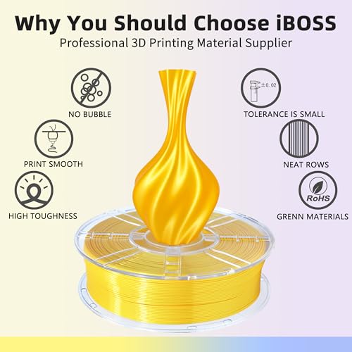Image of iBOSS Silk PLA+ Filament 1.75mm Dual Color Yellow Gold 1KG, 3D Printer Filament Dimensional Accuracy + /- 0.02mm, 1kg Spool(2.2lbs) 3D Printing Filament Fits for Most FDM 3D Printers(Silk Gold Yellow)