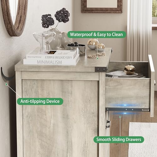 Image of Nightstand with 3 Drawers, 24 inch Wide Farmhouse Bedside End Table, Rustic Wood Side Table Night Stand with Mental Handle, Tall Modern Small Dresser Chest of Drawers for Bedroom, Living Room, Dorm, Grey