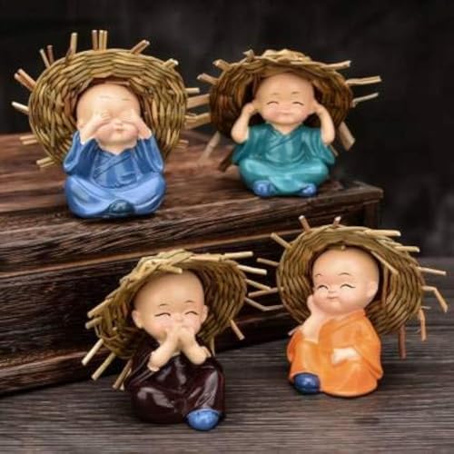 Image of Fashion Bizz Baby Monk Buddha Figurines Set of 4 | Decorative Showpieces for Car Dashboard Home Office Decor | Pregnancy Diwali Vaastu Feng Shui Gift | Meditation Theme