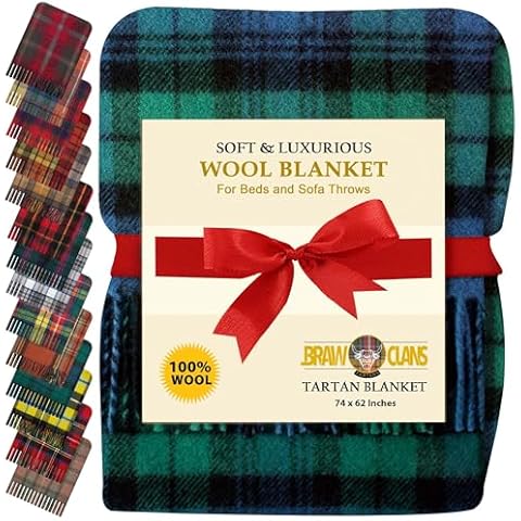 BRAW CLANS TARTANS Wool Blanket, Green Tartan Cover