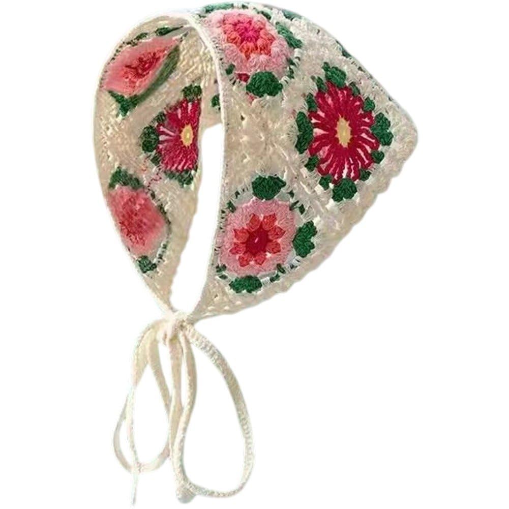 Szydełkowa Bandana Do Włosów, Vintage Wiązana Chustka, Trójkątna Dzianinowa Opaska Na Głowę, Opaska w Francuskim Stylu Pasterskim, Akcesoria Do Włosów Dla Kobiet I Dziewcząt.