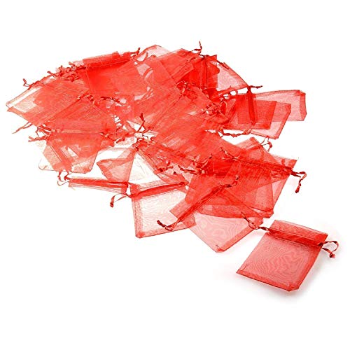 JZK 50 x Sachet Organza Rouge Pochettes Cadeau Sachets pour Bonbonnières, Bonbons, Bijoux, pour Mariage, Anniversaire, Baby Shower et diverses Occasions (50x Rouge, 9 * 7cm)