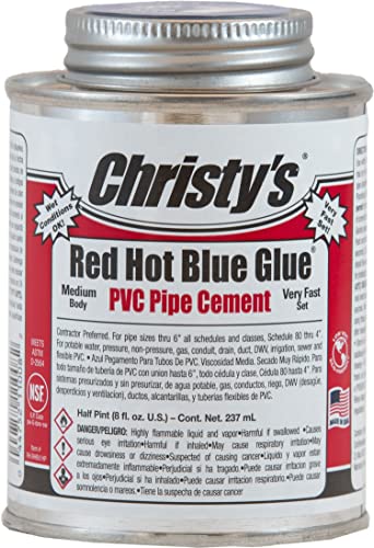 Christy's Red Hot Blue Glue PVC Cement - Medium Body, Very Fast Set, Low-VOC, 1/2 Pint (8 fl oz) #1