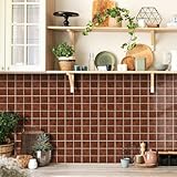 Azulejos Adhesivos 17X23CM Marrón Cálido Vinilos Azulejos Cocina Vinilos Para Baños Losetas Vinilo para Paredes Suelo Vinilo Autoadhesivo,Protector Salpicaduras Cocina