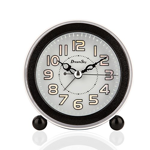 DreamSky Battery Analog Alarm Clock With Snooze And Loud Music Alarms,Backlight,Non-Ticking,Battery Operated.Simple Bedside Alarm Clock For Kids
