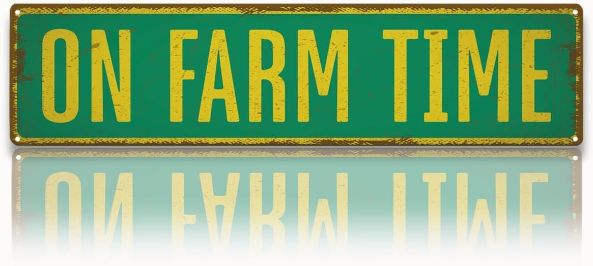 Duetom Cute Farm Decor, On Farm Time Sign, Decorative Metal Tin Signs for Outdoor, Wall Decors Art, Chicken Coop Decoration, Home Garden Yard Decor, Aluminum Wall Plaque, Farmer Gift 4x16 Inch