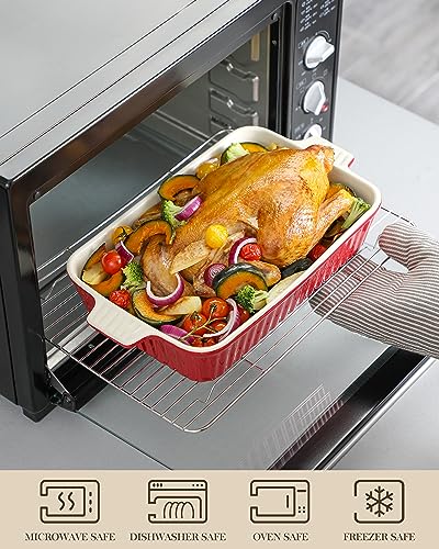 Bakeware Set of 4, MALACASA Porcelain Baking Pans Set for Oven, Casserole Dish, Ceramic Rectangular Baking Dish Lasagna Pans for Cooking Cake Pie Dinner Kitchen, Red (9.5"/11.25"/12.75"/14.5") - Image 6