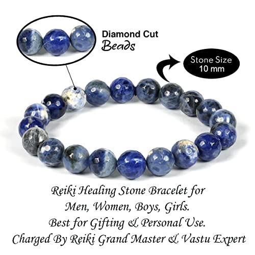 Image of Certified Natural Crystal Stone Diamond Cut /Faceted 10 mm Beads Bracelet for Men & Women | Reiki Charged Gemstone Jewellery | Multiple Stone Variants Available