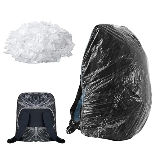 IIUIKOO 10 Pack Waterproof Backpack Cover - Lightweight Poncho for Outdoor Travel, Emergency prep, Unisex Adults (15l-40l, 25-35cm), Transparent Plastic, Disposable & Compact