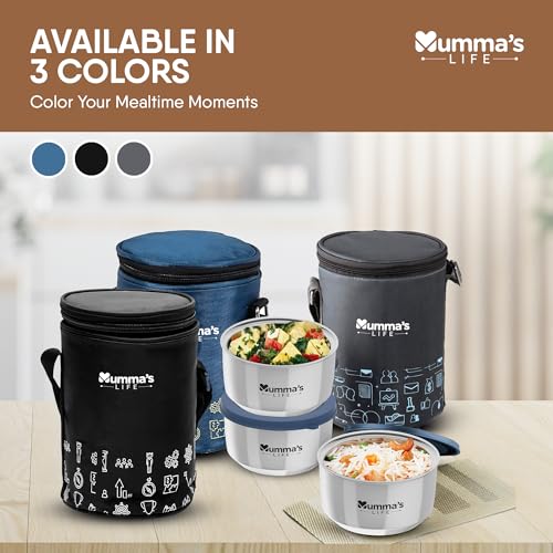 Image of Mumma's LIFE Stainless Steel Lunch Box 3 Containers Lunch Box with Lid (Blue)