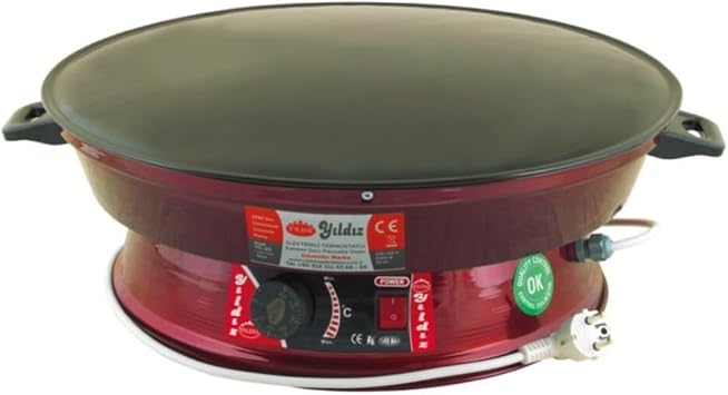 Yıldız Elektrikli Termostatlı 50 cm Katmer Gözleme Sacı, Bordo, 2000 Watt