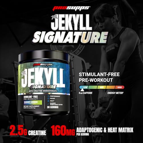 Image of ProSupps Dr. Jekyll Signature Pre Workout Powder with Creatine - Stim-Free Preworkout Supports Focus & Endurance - Caffeine-Free Gym & Fitness Supplements (Blueberry Lemonade, 30 Servings)