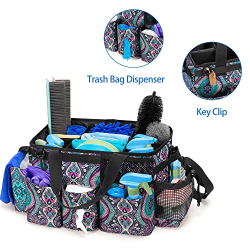 LoDrid Tote Reinigungstasche mit 4 faltbaren Trennwänden, Tragbarer Reinigungsmittel Organizer mit Seitlichen Griffen und Schultergurt, Totem, nur Tasche