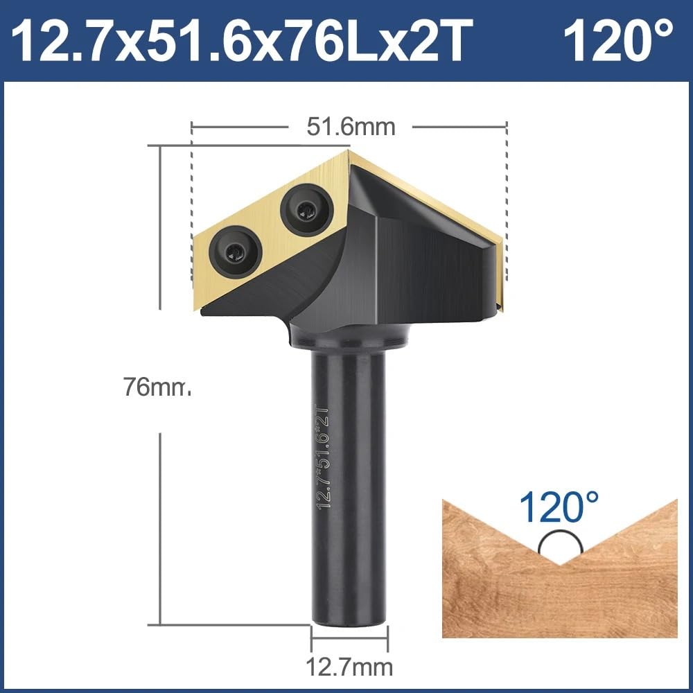 Punta per fresa per scanalatura Fresa for scanalatura a V a doppio angolo, gambo con inserto in carburo da 1/2 pollice, utensile for piallatura for incisione, lama sostituibile(120)