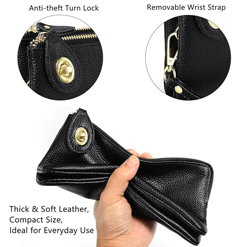 Image of YALUXE Genuine Leather Wristlet Handbags Purses Cell Phone Pocket Clutch Wallet Crossbody Bags for Women