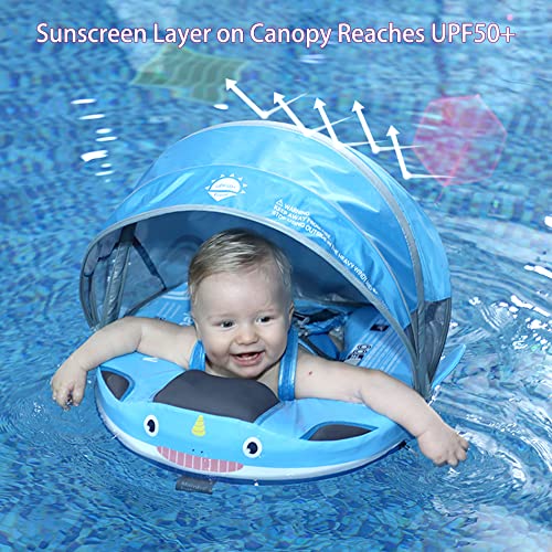 Image of Mambobaby Floats with Canopy &Tail, Non-Inflatable Baby Float for Pool Add Tail Avoid Flip Swim Trainer Baby Floats for Toddler Boys Girls(Narwhal-Green)