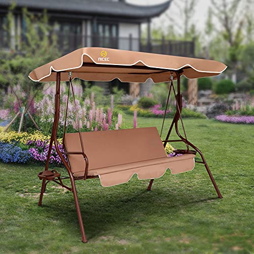 Nice C Patio Swing Chair, Porch Swings Bench, Canopy Glider, with Adjustable Tilt, Extra Thick Removable Cushion (Khaki)
