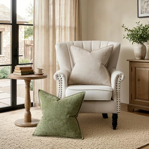 Image of a moment Pack of 2 Decorative Chenille Throw Pillow Covers with Twill Cushion Covers for Sofa Living Room Couch Bed 20x12 Inch,Crafted Border Beige