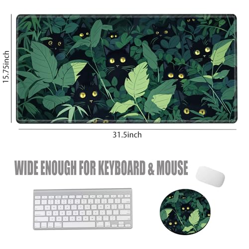 Image of Gaming Mouse Pad Black Cute Cat Desk Mat Large Mousepad 31.5''X15.75'' Desk Pad XXL Computer Mat Big Non-Slip Mouse Mat for Women Office Work Home