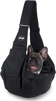 NATUYA Dog Sling Puppy Carrier Hand Free Doggie Adjustable Shoulder Strap Pet Walking Bag Cat Carrier with Zip Pocket Safety Belt Protective Mesh for Outdoor Subway Travel Black Waterproof
