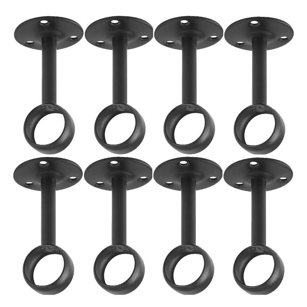 CTRLZS Curtain Rod Ceiling-Mount Bracket Curtain Rod Brackets Curtain Rod Holders for 1 1/4-Inch Rod (8 PCS, Black)