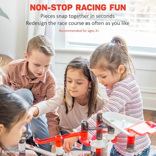 Marble Genius Marble Run Racing Set (200 Pieces) with Designer Marbles, Racing Action Pieces, & Tournament Board