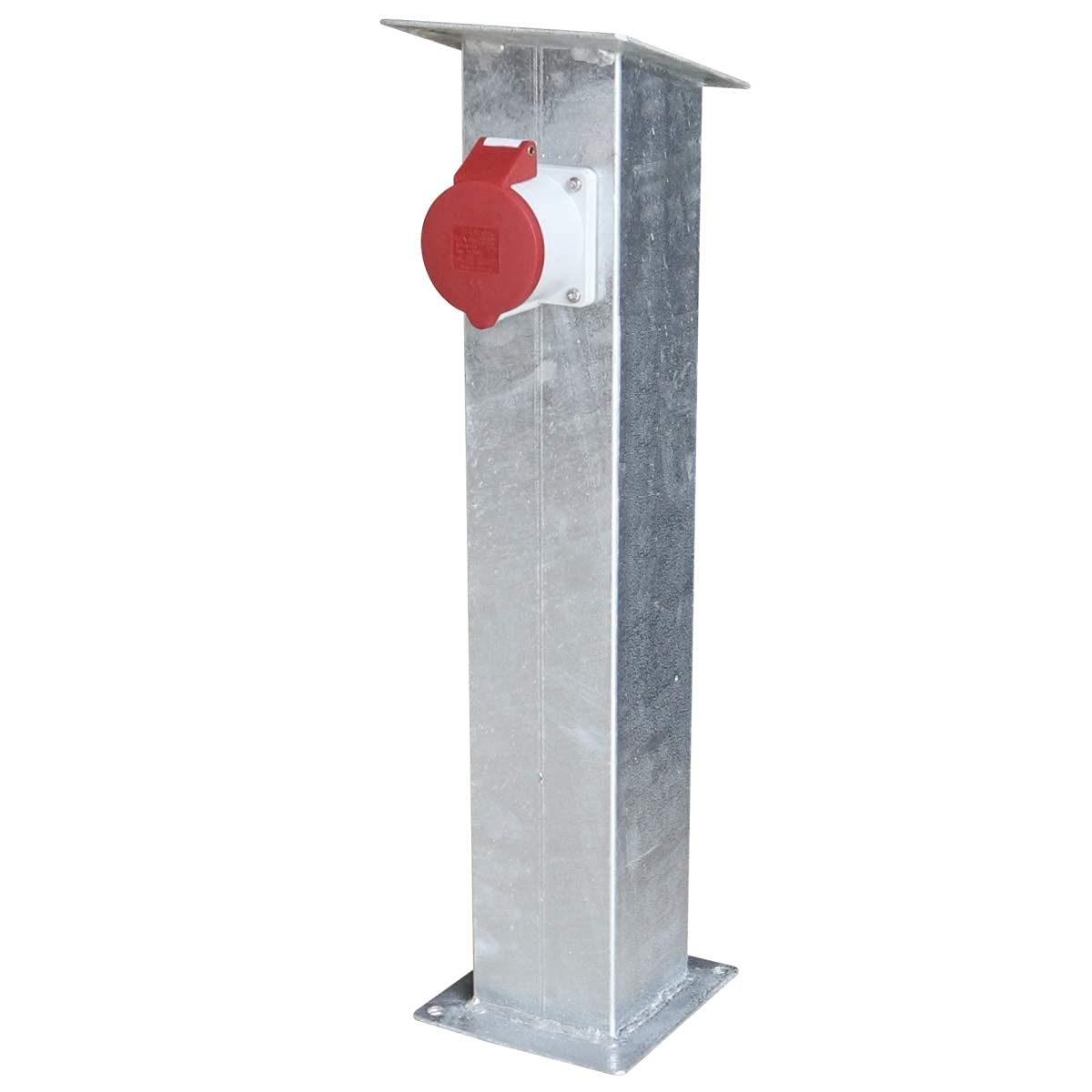 Xenterio Steckdosensäule für Festinstallation, Stahl feuerverzinkt, 1x CEE-Steckdose mit Klappdeckel 16A