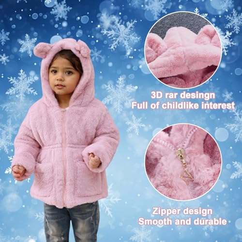 ASHER FASHION Girls Winter Warm Coats Ear Hooded Faux Fur Fleece Jacket2