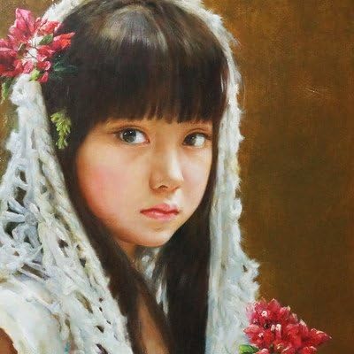 Amazon Co Jp 写実油絵 花持つ女の子 50号80x1cmサイズ 原画 1点物 美術展参展作品 ホビー 通販