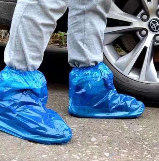 Image of 2026 New 10 Pairs Shoe Covers Boot Covers Plastic Disposable Waterproof Shoe Covers for Men and Women Rain Outdoor Indoors Overshoes (Blue)