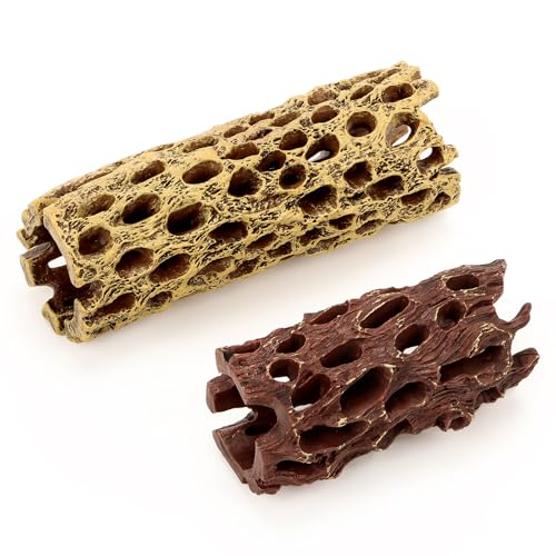 Grotte-Refuge pour Crevettes Decoration Aquarium, 2 Pièces Rouge et Jaune, Décoration pour Aquarium en Résine pour Poissons et Crevettes dans Un Aquascape Nature