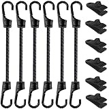 12 inch Mini Bungee Cord Straps with Dual Hooks 6Pack Heavy Duty Tie Down Strap and 6 Tarp Clips Hea