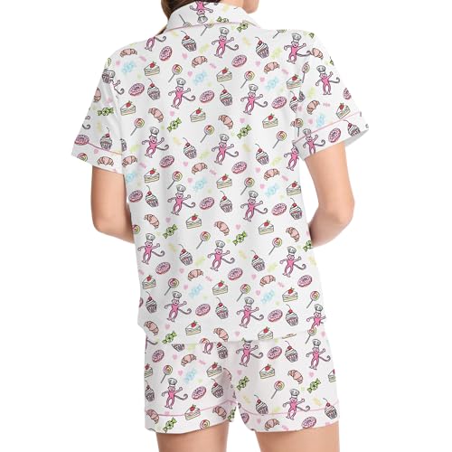 Image of Ammiko Womens Pajamas Set Y2k Loungewear Pajama Button Down Top and Shorts Monkey Beach Short Sleeve Sleepwear Preppy