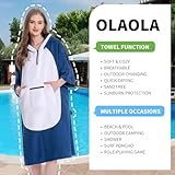 OLAOLA Mikrofaser Badeponcho, Handtuch Poncho für Erwachsene, Surf Poncho mit Kapuze und Tasche, Weiche Schnelltrocknende Handtuch als Umziehhilfe Strand Damen und Herren (Hai)