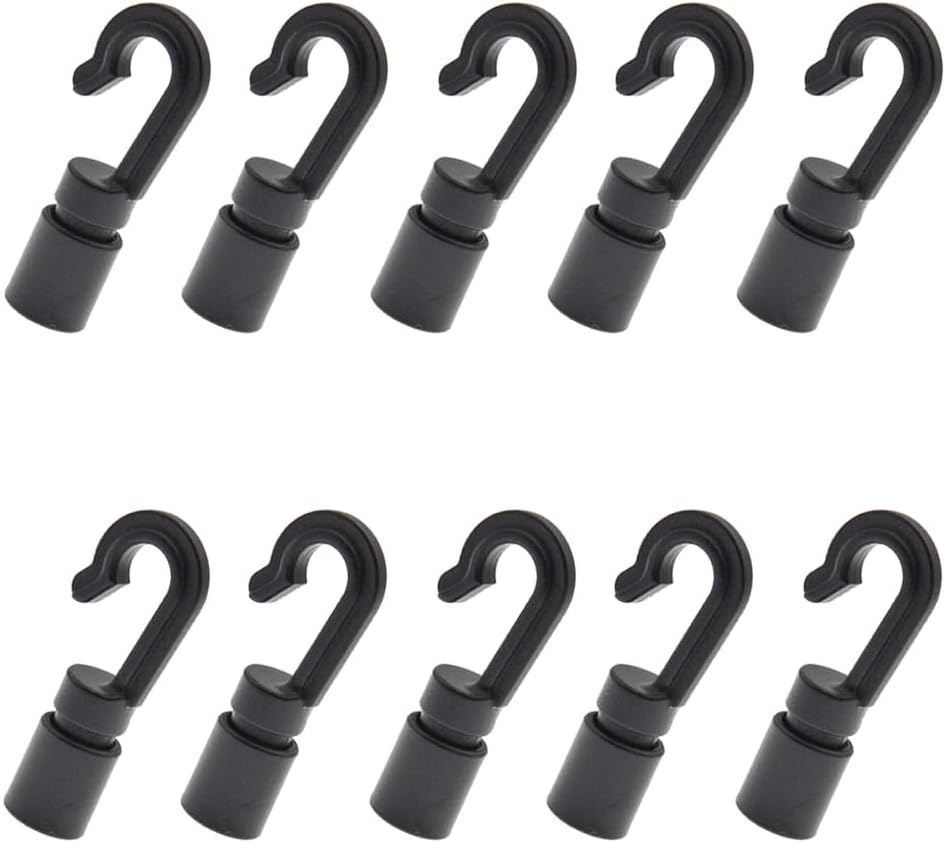 MnuCyiPiu 10 PCS Shock Cord Open End Hooks Black Canoe Bungee Shock Cord Hook High Elastic Kayaks Shock Cord End Hook for Most Boats Kayak Canoe Bungee Boat Boating
