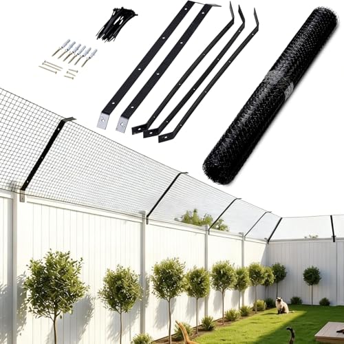 Redes Valla Anti-escalada para Gatos, Barrera Anti-trepa de Recinto Exterior Seguro para Gatos de 10 m, Valla de Malla de Jardín Resistente a Intemperie Cortable con Soportes de Pared Inoxidables