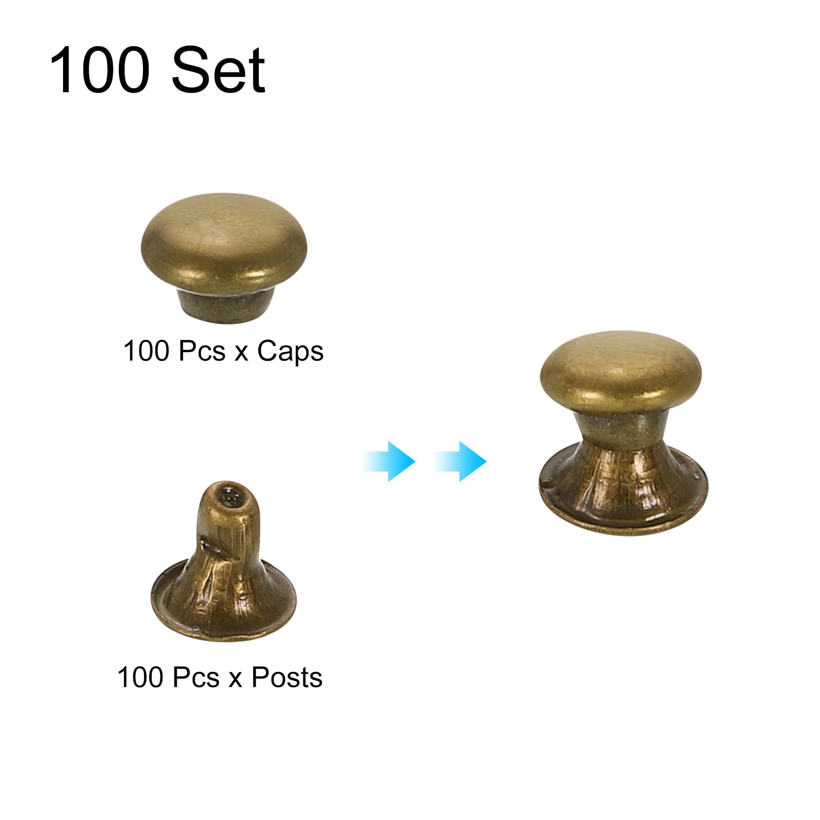 QUARKZMAN 100 Set Rivetti Cappello Singolo 3mm Acciaio Carbonio Testa Tonda Borchie Fissaggi Tubolari Pioli Metallici