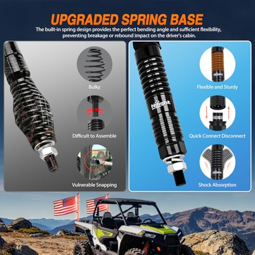 Image of Nilight LED Whip Light 2PC 2FT Spiral RGB Antenna Whips with Spring Base, App /Remote Control DIY Chasing Patterns Brake & Reverse Turn Signal Lights for Side by Side ATV UTV RZR Can-Am Buggy Jeep