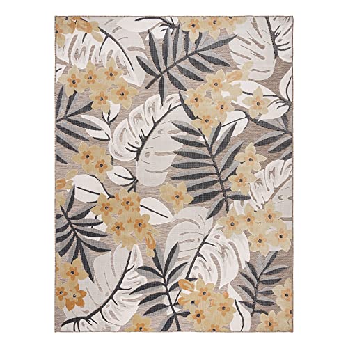 Gertmenian Premium Indoor Outdoor High-Low Area Rug | Deck Patio Or Mudroom 5X7Ft Standard, Tropical Floral Leaves, Gray, 23047 #TOP21
