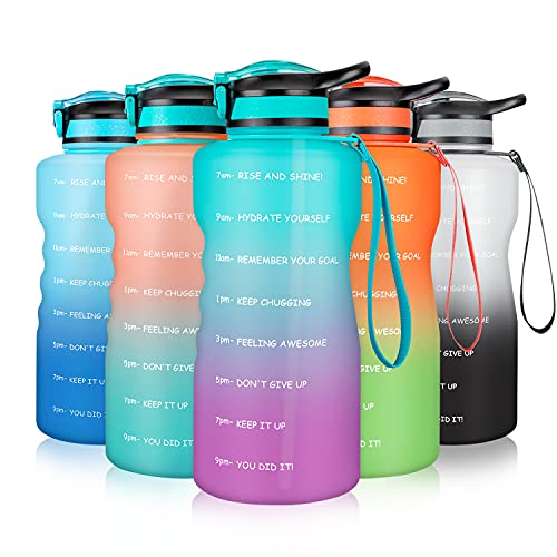 Gusgopo Large Half Gallon/64oz Motivational Water Bottle with Time Marker & Straw, Leakproof Tritan BPA Free Water Jug, Ensure You Drink Enough Water Daily for Fitness,Gym and Outdoor Sports