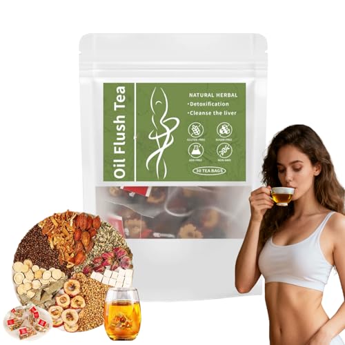 30 Bags Oil Flush Tea - Gentle Essence of Herbs Chinese Liver Detox Tea with 10 Herbal Oil ReducingTea Caffeine-Free Natural Herbal Flavor and Easy Brewing Traditional Recipe (30PC)