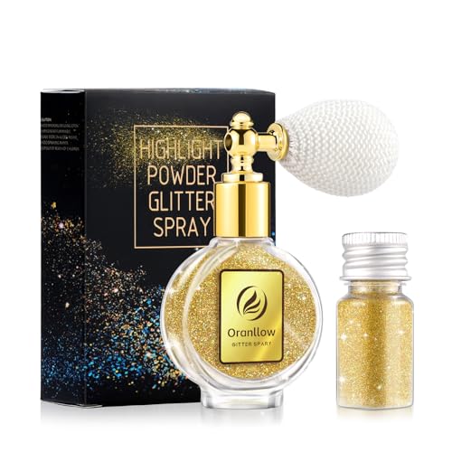 Oranllow Gold Body Glitter Spray - Holographic Shimmer Spray Powder Sparkle for Hair and Body, Face, Clothes, Nail Art Crafts Design, Halloween and Easter Festival Makeup